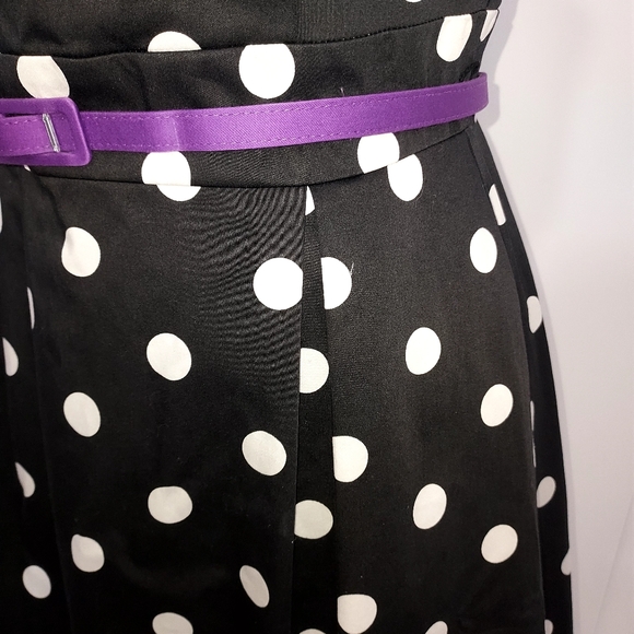 Polka Dot Black Dress with Purple Belt - Picture 6 of 12